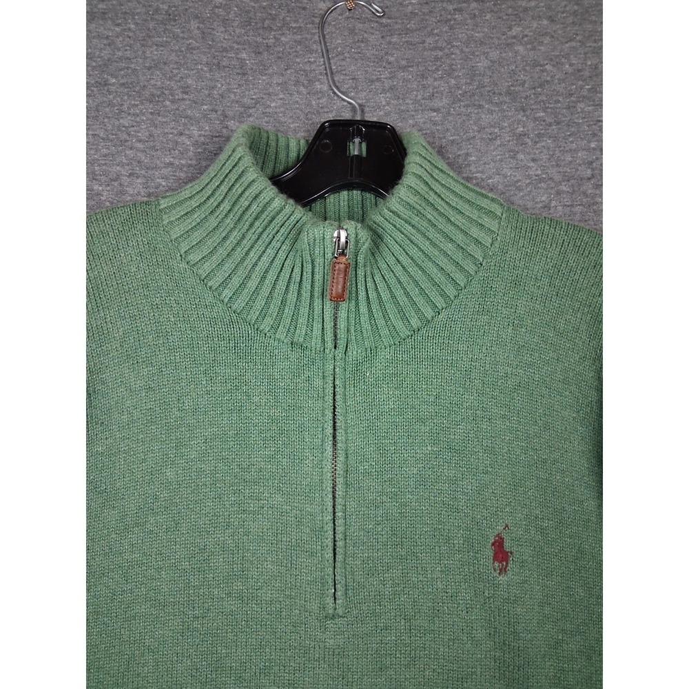 Polo Ralph Lauren Mens Sweater L Green 1/4 Zip‎ Knit Pullover Small Pony VTG 90s